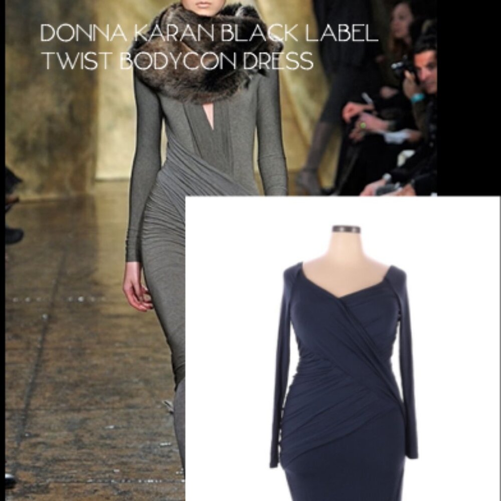 AUTH Designer Donna Karan Collection black label body con ruched twist dress XL